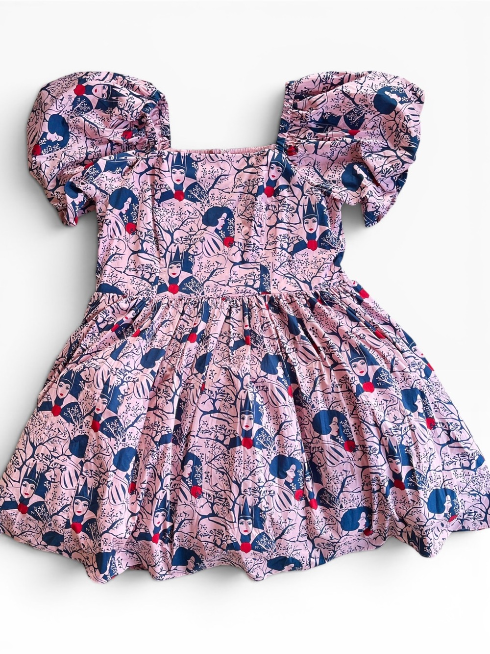 Disney Snow White & The Evil Queen Graphic Print Pink Puff Sleeve Dress 1X - Picture 6 of 7